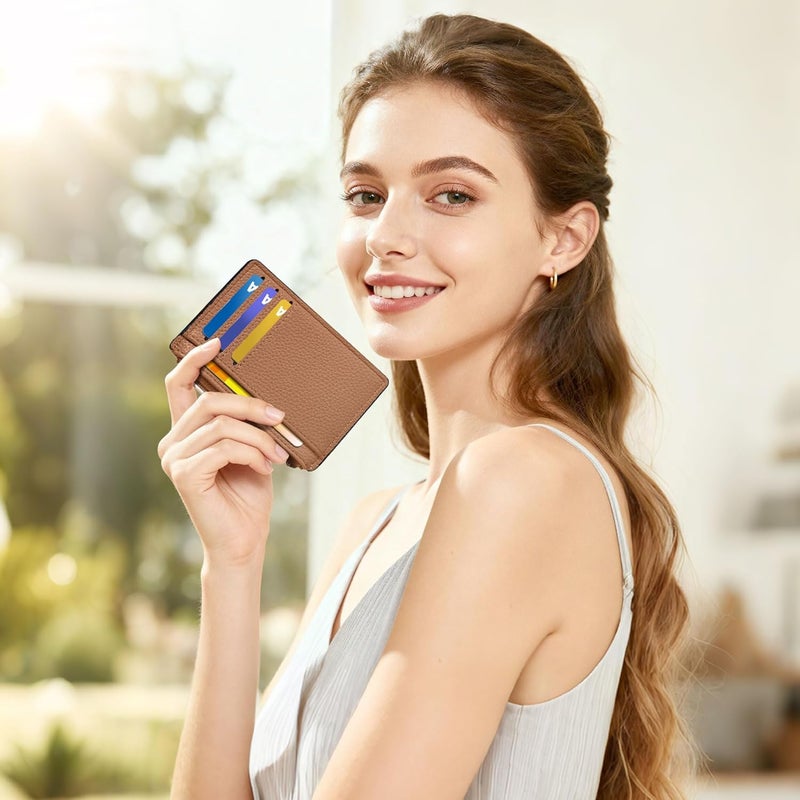 Tipmile Credit Card Holder for Women Slim Minimalist Front Pocket RFID Blocking Wallet Small Compact Card Case with ID Window, Brown - Image 4
